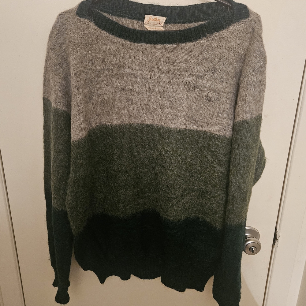 Jantzen Green and Gray Mohair Crew Neck Sweater